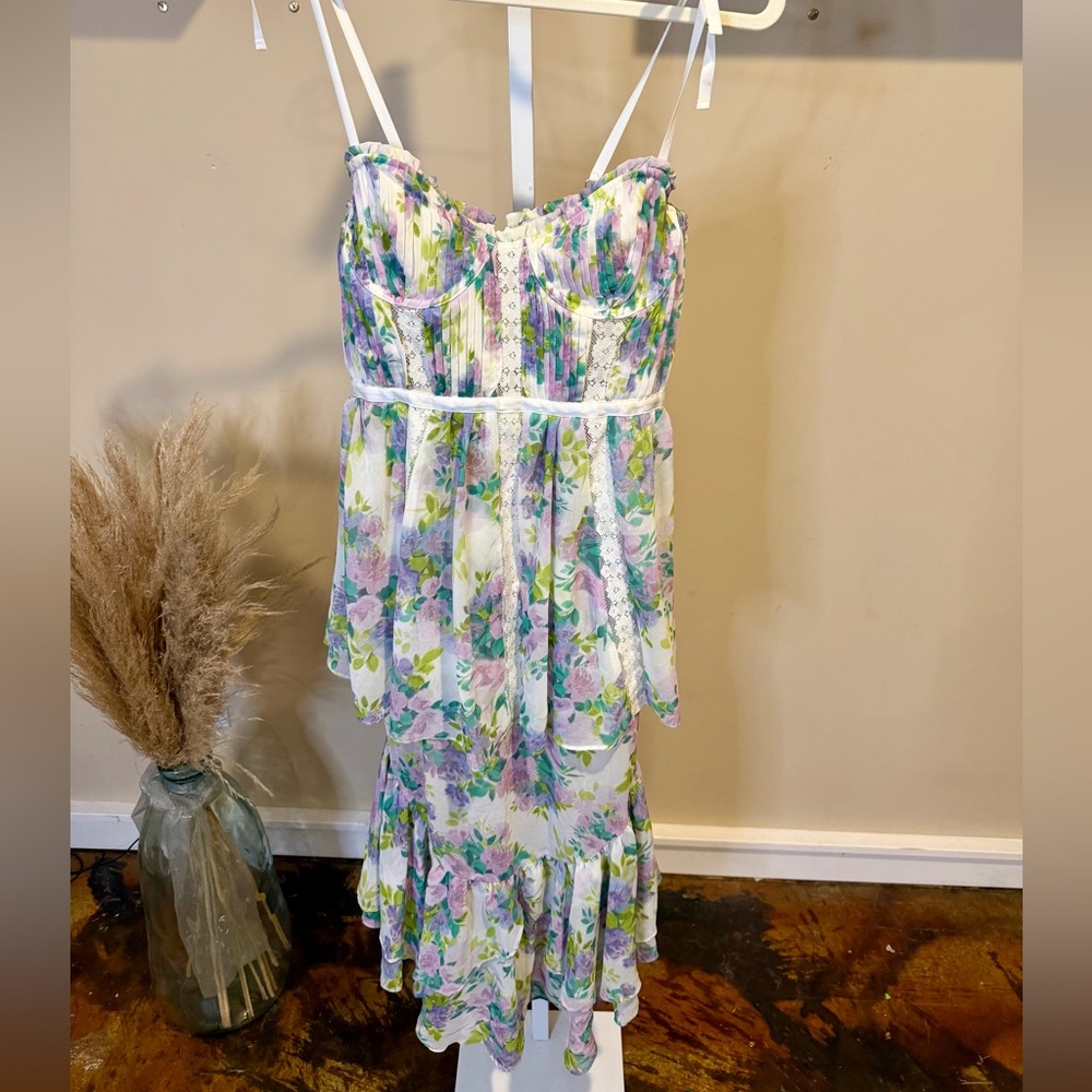 For Love And Lemons Meadow Maxi Strapless Floral Ruffle Dress - Picture 7 of 10